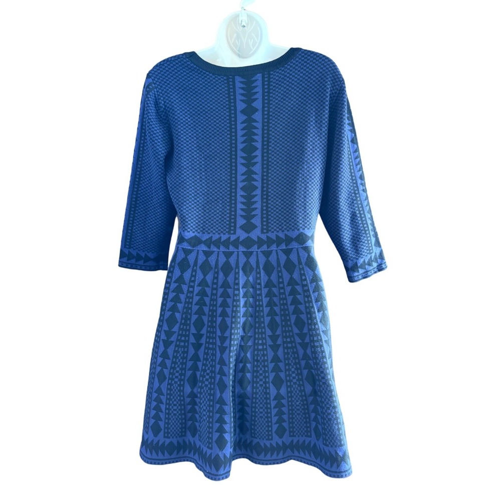 Nina Leonard‎ Sweater Dress Womens L Blue Black Geometric Aztec Boho Artsy Fairy - Picture 3 of 11